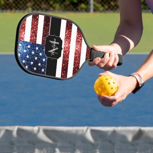 USA Flaggen Rot-Blau-Imitate Glitzern Monogram Pickleball Schläger (InSitu)