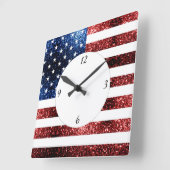 USA Flaggen Rot blaue Glitzern Glitzer mit Zahlen Quadratische Wanduhr (Winkel)