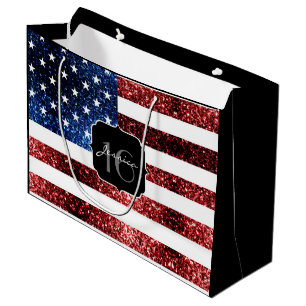 USA Flaggen Rot blaue Glitzern Glitzer Sweet 16 Große Geschenktüte