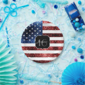 USA Flaggen Rot blaue Glitzern Glitzer Sweet 16 Pappteller (Party)