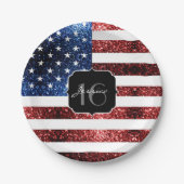 USA Flaggen Rot blaue Glitzern Glitzer Sweet 16 Pappteller (Vorderseite)