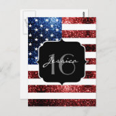 USA Flaggen Rot blaue Glitzern Glitzer Sweet 16 Postkarte (Vorne/Hinten)