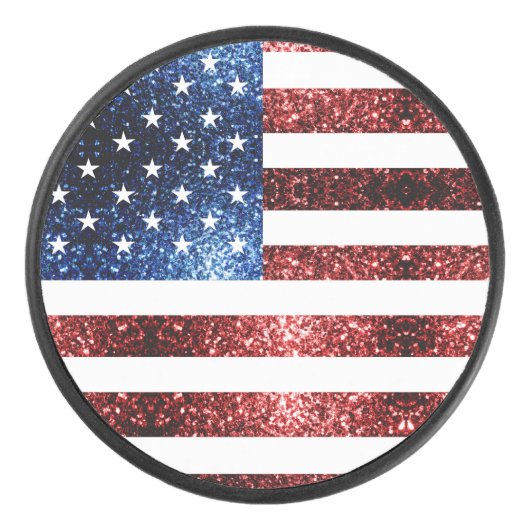 USA Flaggen Rot und Blau Glitzern Glitzer Eishockey Puck (Vorderseite)