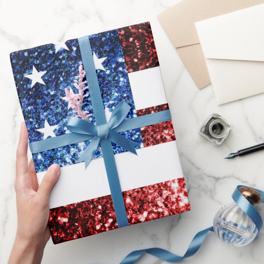 USA Flaggen Rot und Blau Glitzern Glitzer Geschenkpapier (Schenken)