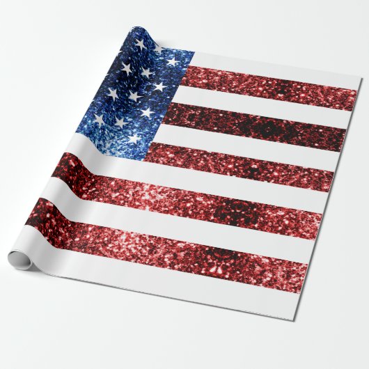 USA Flaggen Rot und Blau Glitzern Glitzer Geschenkpapier (Ungerollt)