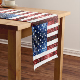 USA Flaggen Rot und Blau Glitzern Glitzer Kurzer Tischläufer