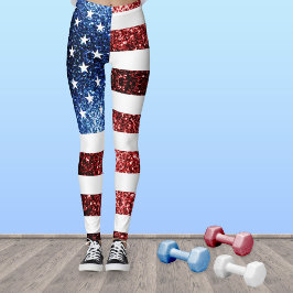 USA Flaggen Rot und Blau Glitzern Glitzer Leggings