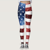 USA Flaggen Rot und Blau Glitzern Glitzer Leggings (Vorderseite)