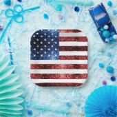 USA Flaggen Rot und Blau Glitzern Glitzer Pappteller (Party)