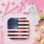 USA Flaggen Rot und Blau Glitzern Glitzer Pappteller (Party)