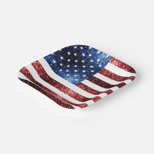 USA Flaggen Rot und Blau Glitzern Glitzer Pappteller (Gewinkelt)