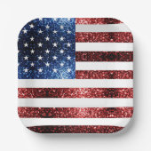 USA Flaggen Rot und Blau Glitzern Glitzer Pappteller (Vorderseite)