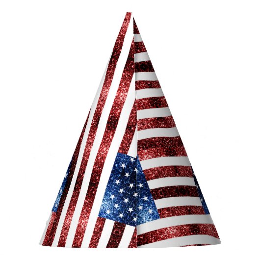 USA Flaggen Rot und Blau Glitzern Glitzer Partyhütchen (Rückseite)