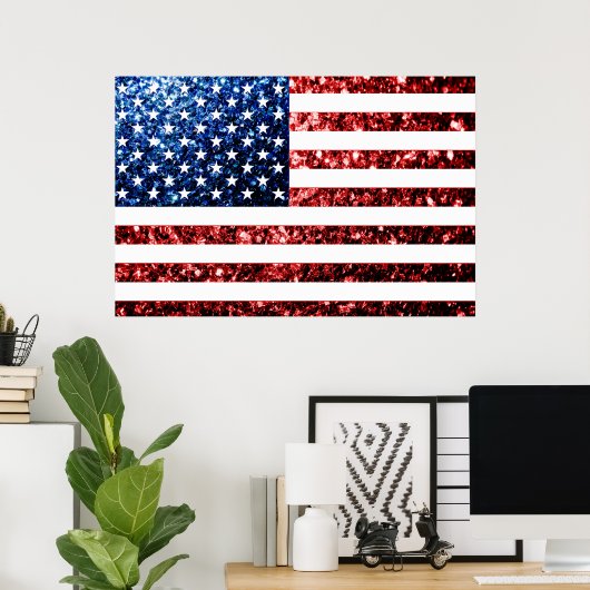 USA Flaggen Rot und Blau Glitzern Glitzer Poster (Heimbüro)