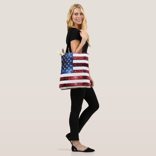 USA Flaggen Rot und Blau Glitzern Glitzer Tasche (Am Model)