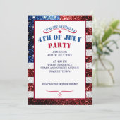USA Flaggen Rot-Weiß-Glitzern Glitzer 4. Juli Einladung (Stehend Vorderseite)