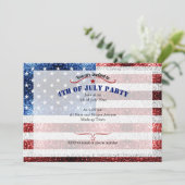 USA Flaggen Rot-Weiß-Glitzern Glitzer 4. Juli Einladung (Stehend Vorderseite)