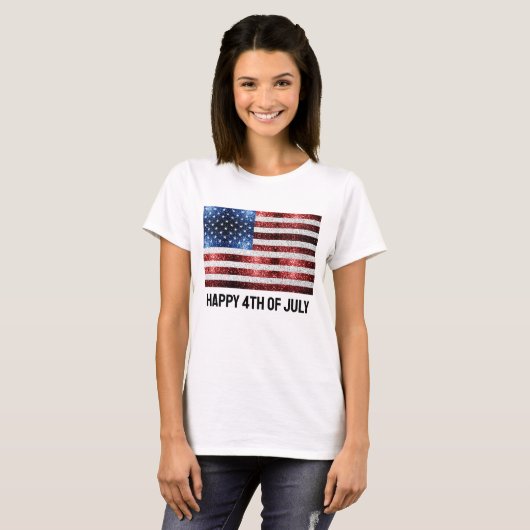 USA Flaggen Rot-Weiß-Glitzern Glitzer 4. Juli T-Shirt (Vorne ganz)