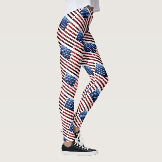 USA Flaggen - rote und blaue Glitzern Glitzer Must Leggings (Rechts)