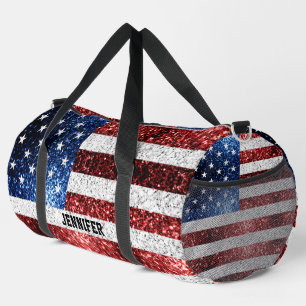 USA Flaggen Roter Glitzern Individuelle Name Duffle Bag