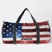 USA Flaggen Roter Glitzern Individuelle Name Duffle Bag (Rückseite)