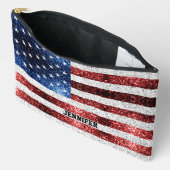 USA Flaggen Roter Glitzern Individuelle Name Zubehörtasche (Offen)