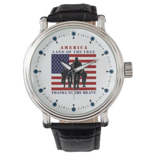 USA-Flaggen-Soldat-Land der freien Uhr