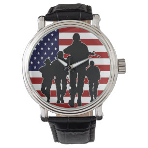 USA-Flaggen-Soldat-Silhouette-Armbanduhr Armbanduhr