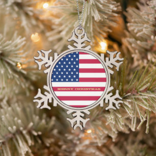 USA Flaggen Streifen American Patriotic Holiday Schneeflocken Zinn-Ornament