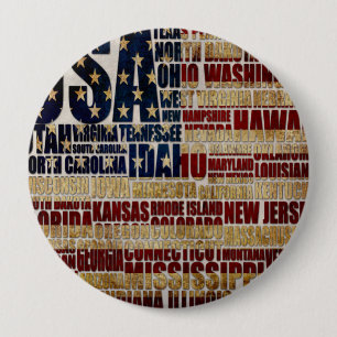 USA-Flaggen-Wortwolke Alle 50 Staaten Kunst Button