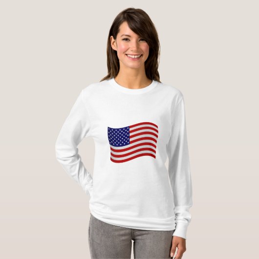 USA-Flaggent-stück die Hülse der Frauen langes T-Shirt (Vorne ganz)