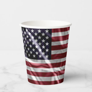 USA Flapping Flag Red, White Stripes, Starry Blue Pappbecher