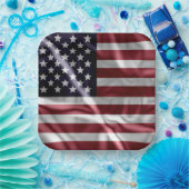 USA Flapping Flag Red, White Stripes, Starry Blue Pappteller (Party)