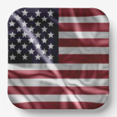 USA Flapping Flag Red, White Stripes, Starry Blue Pappteller (Vorderseite)