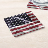 USA Flapping Flag Red, White Stripes, Starry Blue Rechteckiger Pappuntersetzer (angewinkelt)