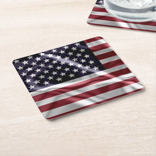 USA Flapping Flag Red, White Stripes, Starry Blue Rechteckiger Pappuntersetzer (angewinkelt)
