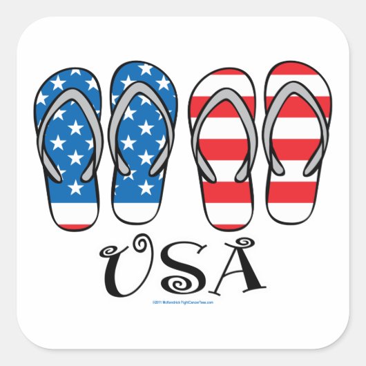 USA Flip Flops Quadratischer Aufkleber (Vorderseite)