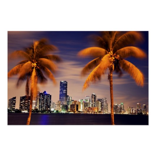 USA, Florida, Miami-Skyline bei Dämmerung Poster (Vorderseite)
