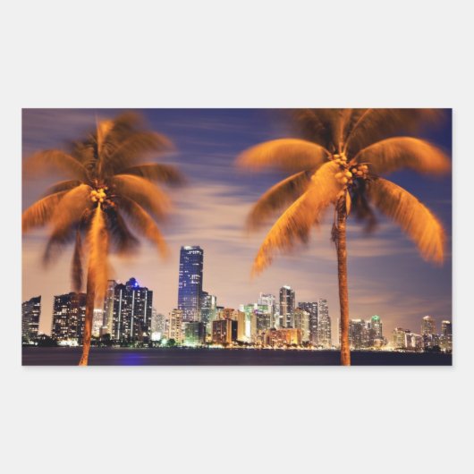 USA, Florida, Miami-Skyline bei Dämmerung Rechteckiger Aufkleber (Vorderseite)