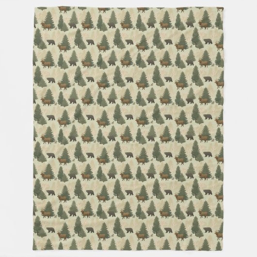 USA Forest Bears Elk Rabbits Nature Pattern Fleecedecke (Vorderseite)