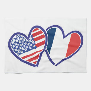 USA Frankreich Liebe Hearts Küchentuch