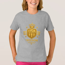 USA Freedom Golden Emblem Girls’ Basic T - Shirt