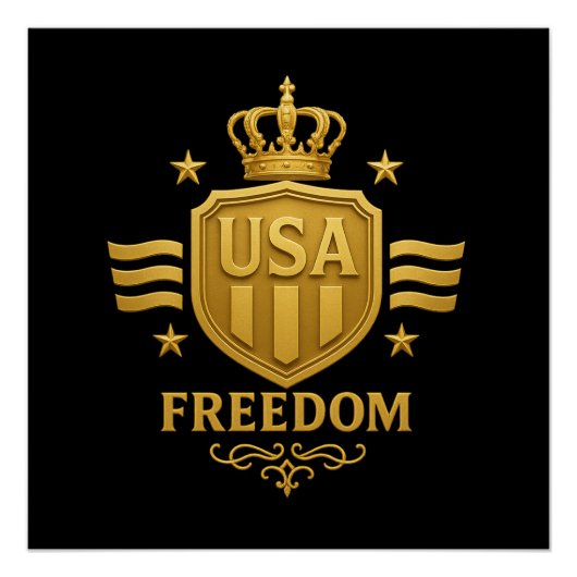 USA Freedom Golden Emblem Glossy Poster (Vorderseite)