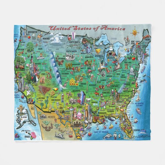 USA Fun Map Fleecedecke (Vorderseite (Horizontal))