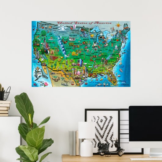 USA Fun Map Poster (Heimbüro)