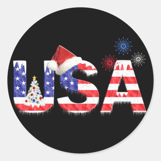 USA für Weihnachten Runder Aufkleber (Vorderseite)