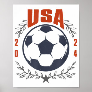 USA Fußball Ball 2024 Stars & Laurel Wreath Vintag Poster