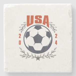 USA Fußball Ball 2024 Stars & Laurel Wreath Vintag Steinuntersetzer