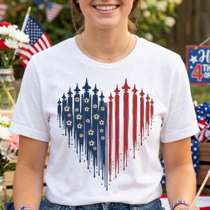 USA Fußball Herz Patriotischer Drip Flag Kampfjet  T-Shirt