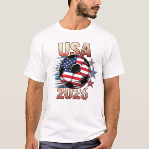 USA Fußball mit Rot Weiß Blau Sternen 2026 T-Shirt